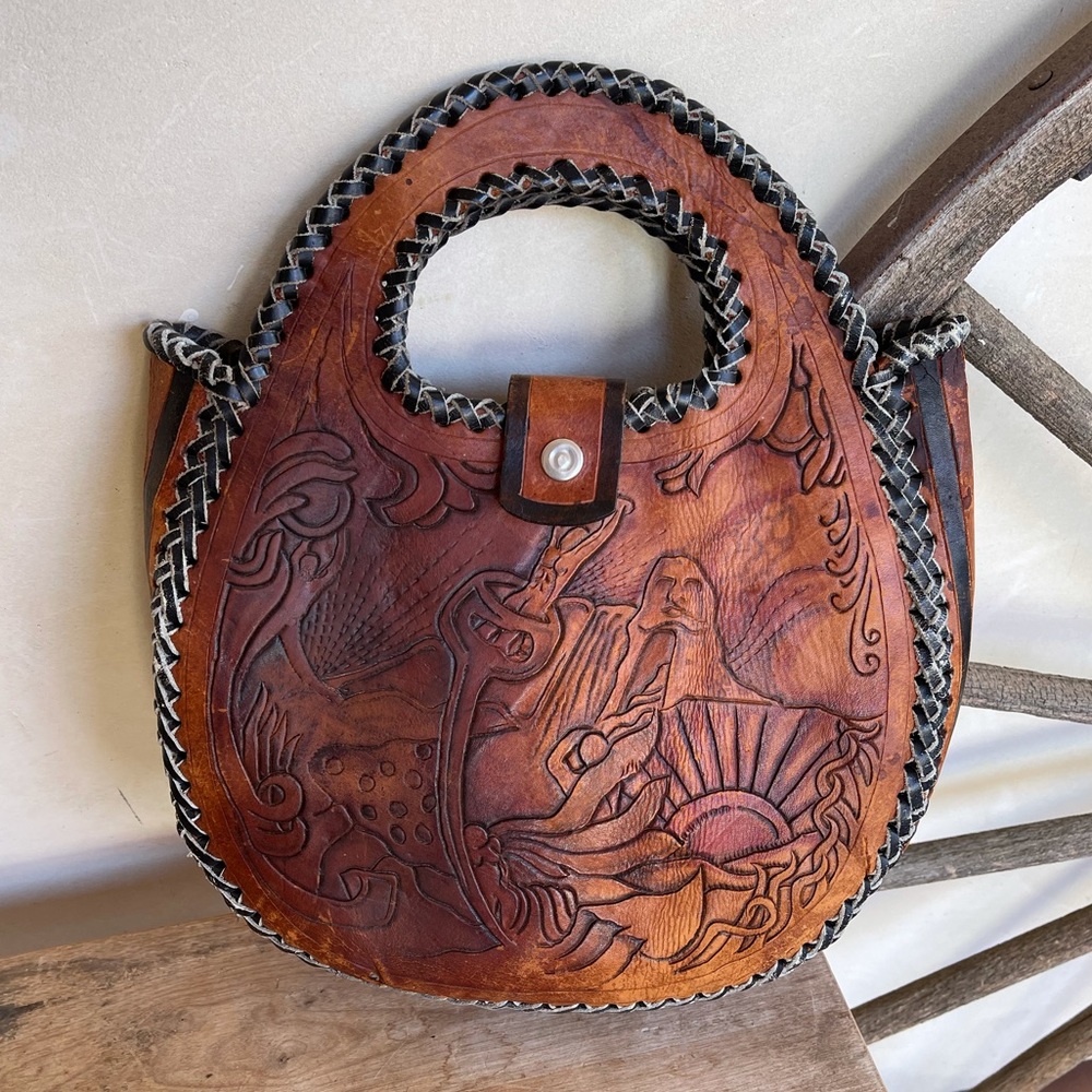 OOAK HANDTOOLED LEATHER PSYCHEDELIC HIPPIE BAG Vtg 1960s RARE Piece of History!!